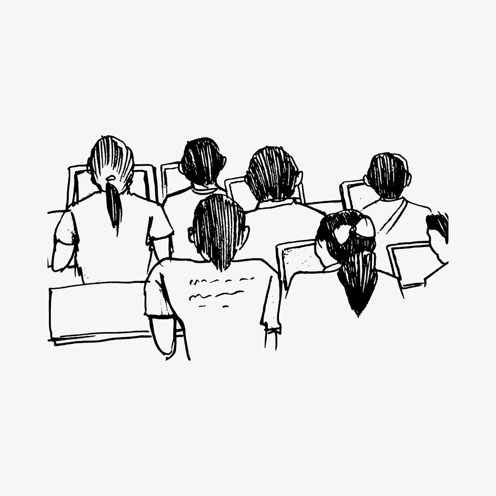 Classroom students collage element, drawing